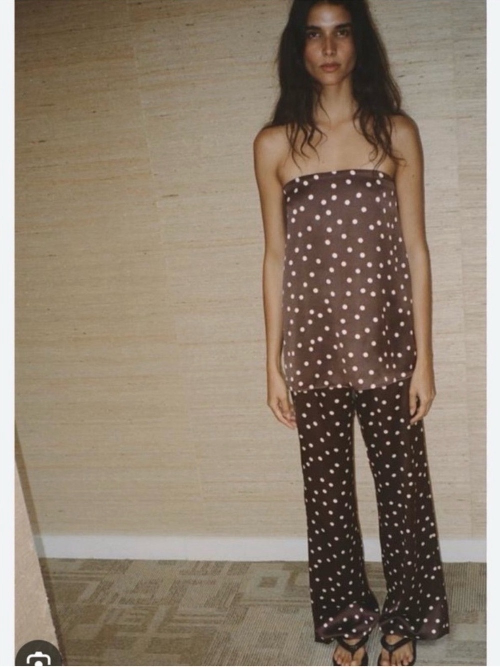 Zara Brown Polka Dot Satin Strapless Crop Top